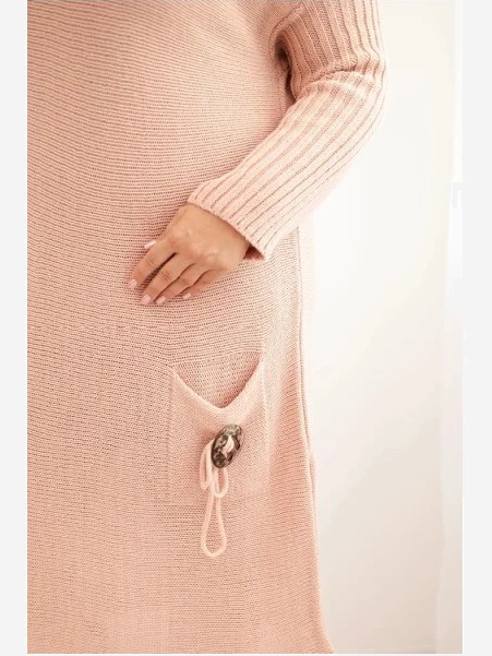 Šaty Plus Size s mohérom oversize s vreckom pudrová ružová