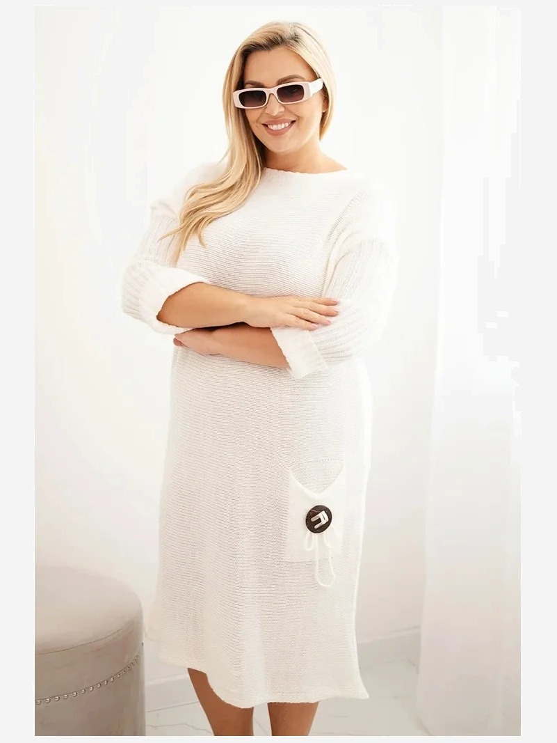 Šaty Plus Size s mohairom oversize s vreckom ecru