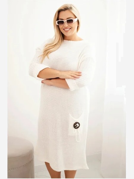 Šaty Plus Size s mohairom oversize s vreckom ecru