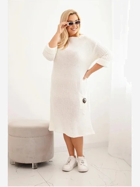 Šaty Plus Size s mohairom oversize s vreckom ecru