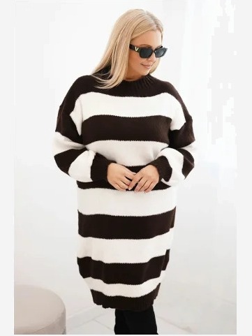Šaty Plus Size pruhovaná hnedá