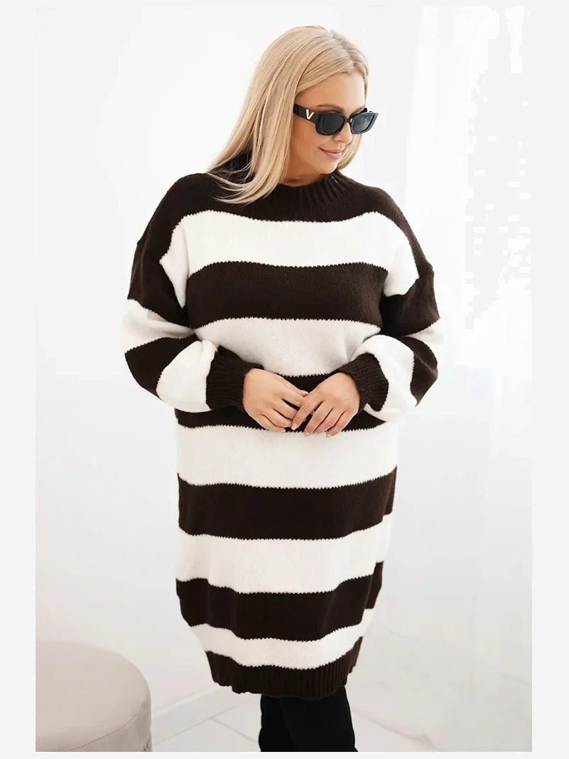Šaty Plus Size pruhovaná hnedá