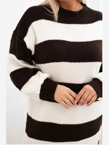 Šaty Plus Size pruhovaná hnedá