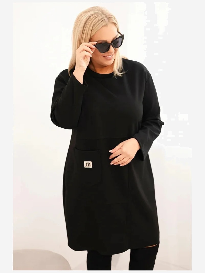 Šaty Plus Size maslo s vreckom a rukávom 3/4 čierna