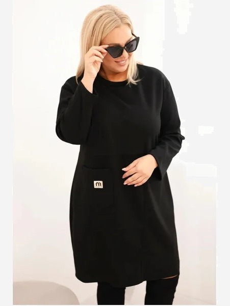 Šaty Plus Size maslo s vreckom a rukávom 3/4 čierna