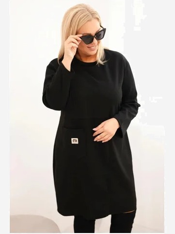 Šaty Plus Size maslo s vreckom a rukávom 3/4 čierna