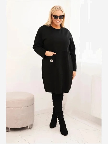 Šaty Plus Size maslo s vreckom a rukávom 3/4 čierna