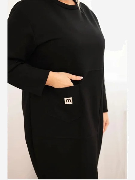 Šaty Plus Size maslo s vreckom a rukávom 3/4 čierna