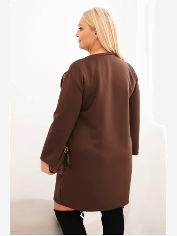 Šaty Plus Size s vreckom a 3/4 rukávom maslová hnedá