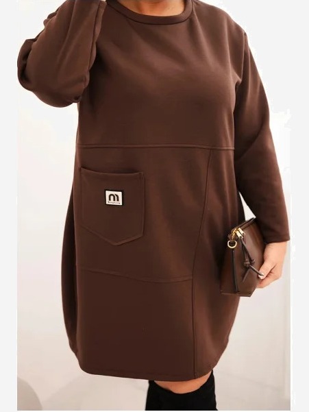 Šaty Plus Size s vreckom a 3/4 rukávom maslová hnedá