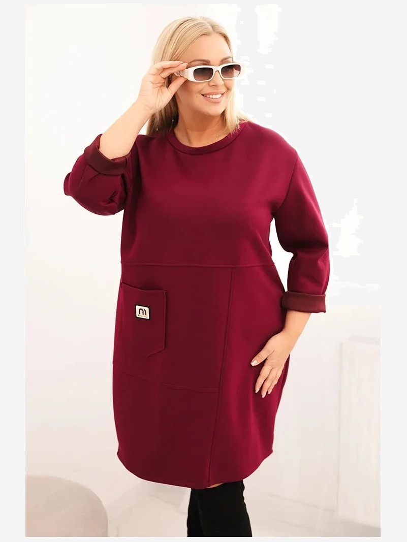 Šaty Plus Size maslo s vreckom a rukávom 3/4 slivková