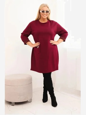 Šaty Plus Size maslo s vreckom a rukávom 3/4 slivková