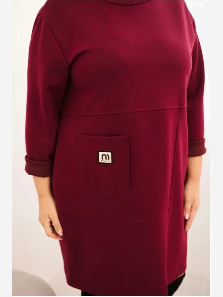 Šaty Plus Size maslo s vreckom a rukávom 3/4 slivková