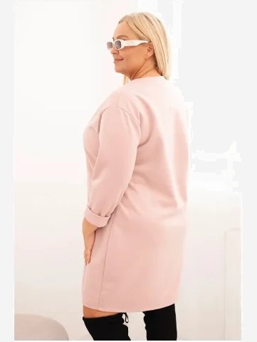 Šaty Plus Size maslo s vreckom a rukávom 3/4 pudrová ružová