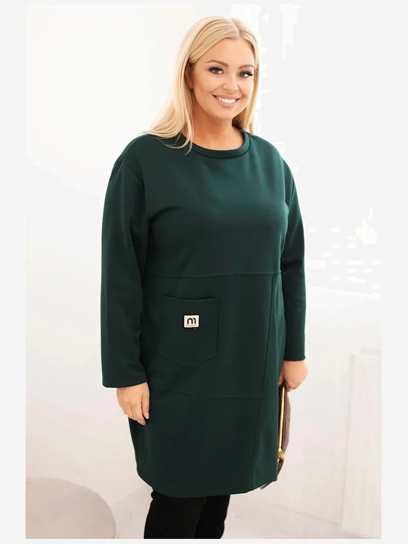 Šaty Plus Size maslová s vreckom a rukávom 3/4 tmavozelená