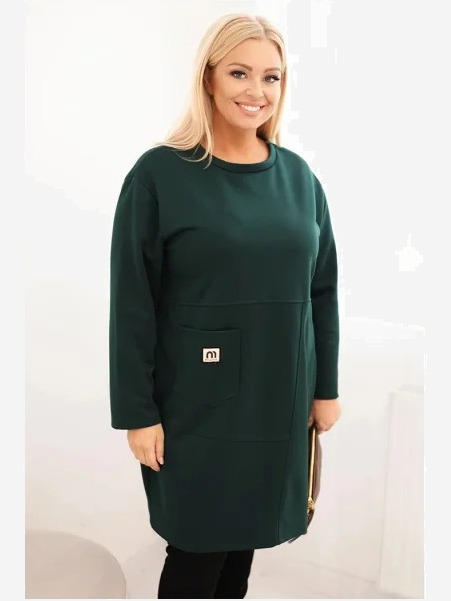Šaty Plus Size maslová s vreckom a rukávom 3/4 tmavozelená