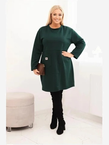 Šaty Plus Size maslová s vreckom a rukávom 3/4 tmavozelená