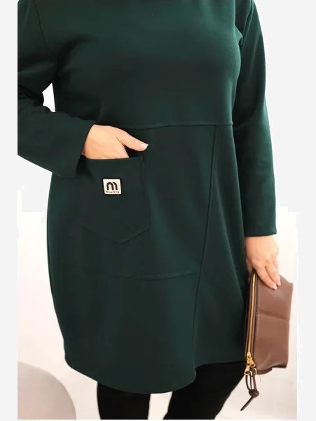 Šaty Plus Size maslová s vreckom a rukávom 3/4 tmavozelená