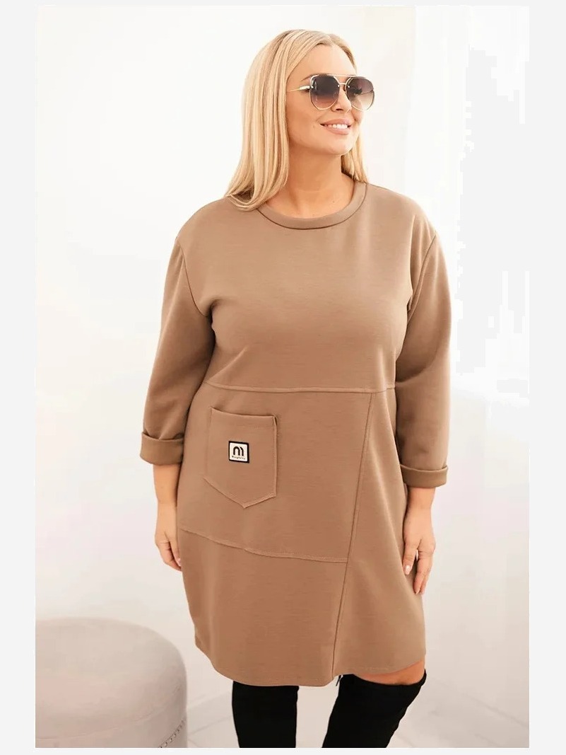 Dámska sukňa Plus Size s vreckom a 3/4 rukávom maslová camelová
