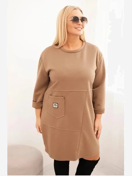 Dámska sukňa Plus Size s vreckom a 3/4 rukávom maslová camelová