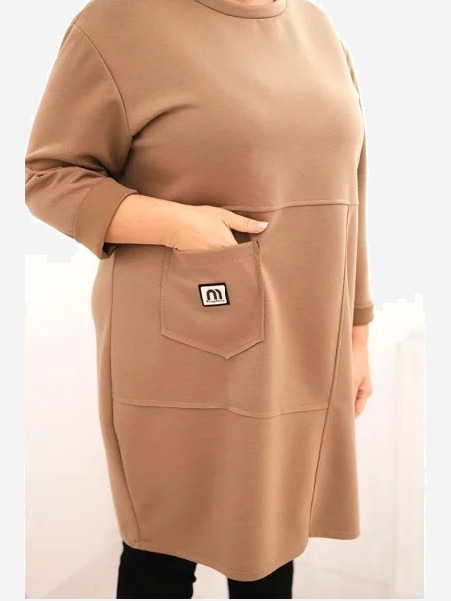 Dámska sukňa Plus Size s vreckom a 3/4 rukávom maslová camelová