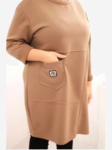 Dámska sukňa Plus Size s vreckom a 3/4 rukávom maslová camelová