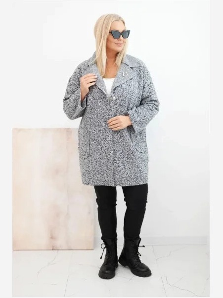 Dámsky kabát Plus Size baránok s vlnou a vreckami grafitový melír