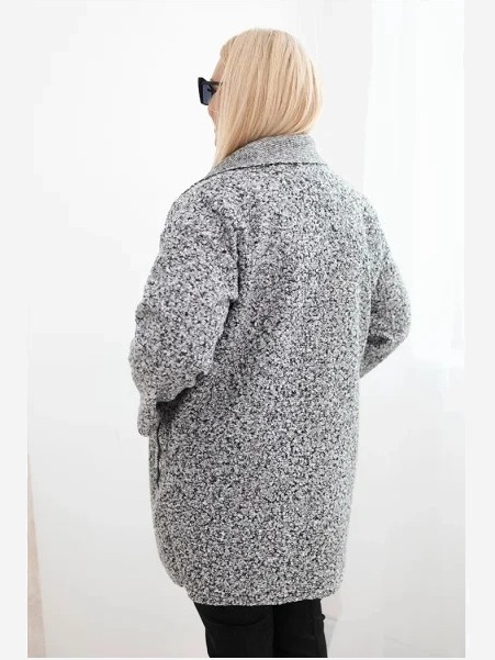 Dámsky kabát Plus Size baránok s vlnou a vreckami grafitový melír
