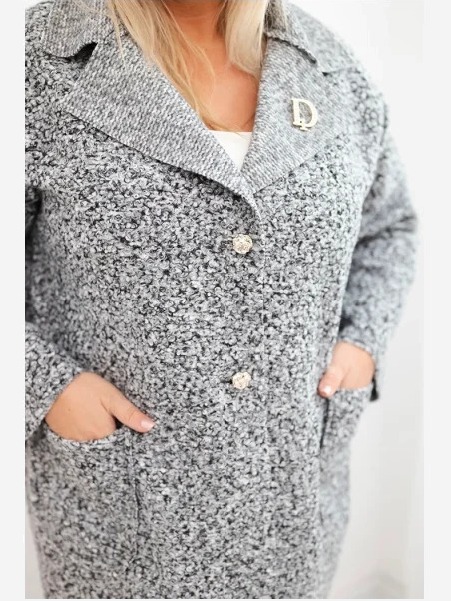 Dámsky kabát Plus Size baránok s vlnou a vreckami grafitový melír