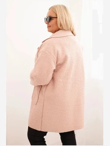 Dámsky kabát Plus Size baranček s vlnou a vreckami pudrová ružová