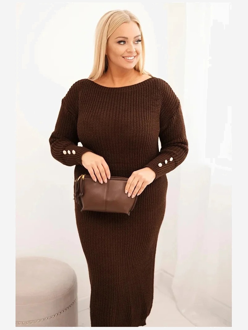 Dámske šaty Plus Size s moherom čokoládová