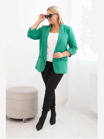 Dámska sako Plus Size bez zapínania s podšívkou XL/2XL zelená