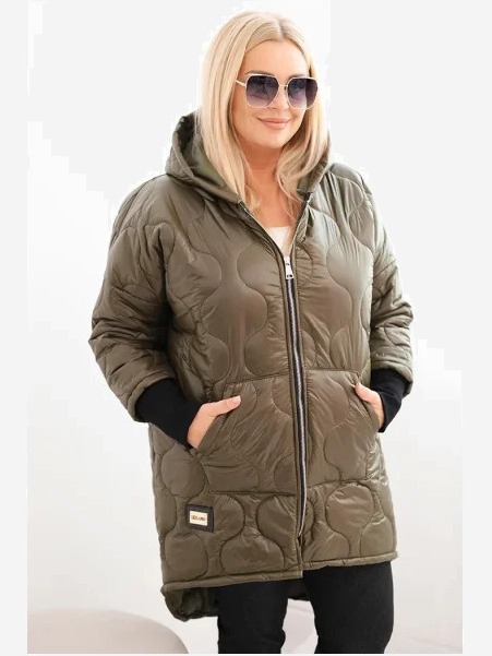 Dámska bunda Plus Size prešívaná s kapucňou khaki