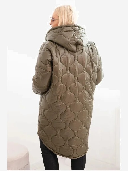 Dámska bunda Plus Size prešívaná s kapucňou khaki