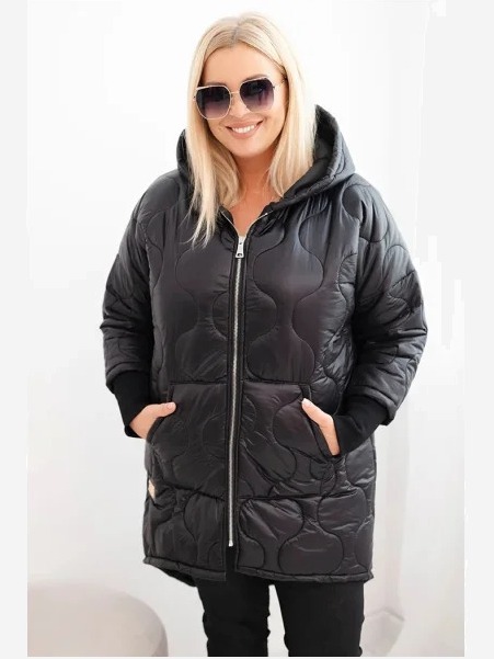 Dámska bunda Plus Size prešívaná s kapucňou čierna