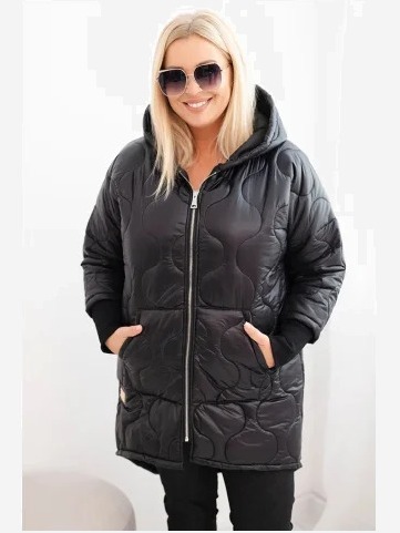 Dámska bunda Plus Size prešívaná s kapucňou čierna