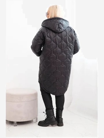 Dámska bunda Plus Size prešívaná s kapucňou čierna
