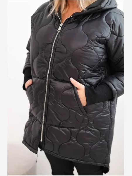 Dámska bunda Plus Size prešívaná s kapucňou čierna