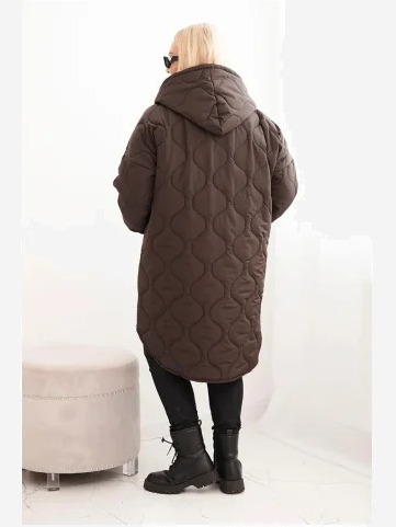 Dámska bunda Plus Size prešívaná s kapucňou hnedá