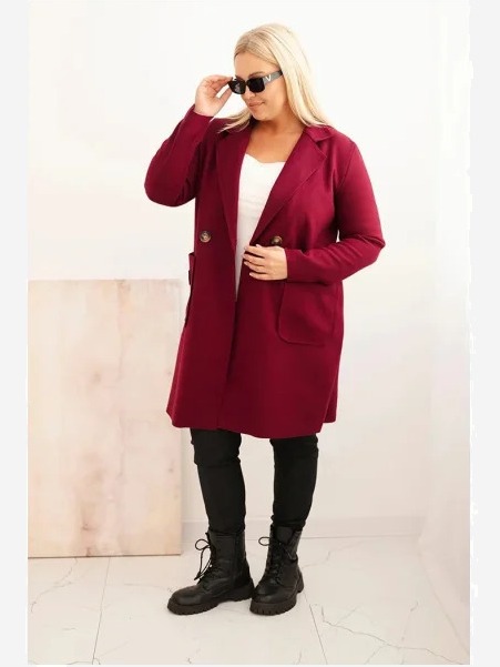 Dámsky elegantný kabát Plus Size s golierom a veľkými vreckami slivkový