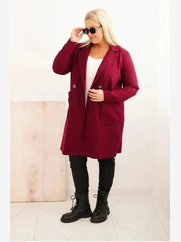 Dámsky elegantný kabát Plus Size s golierom a veľkými vreckami slivkový