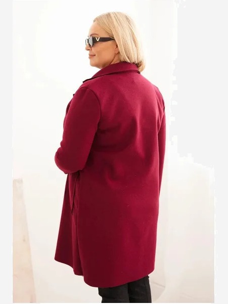 Dámsky elegantný kabát Plus Size s golierom a veľkými vreckami slivkový