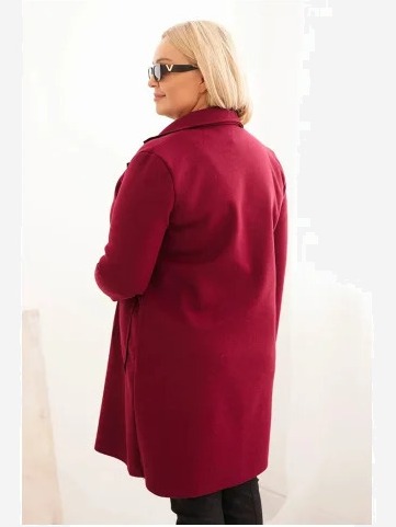 Dámsky elegantný kabát Plus Size s golierom a veľkými vreckami slivkový