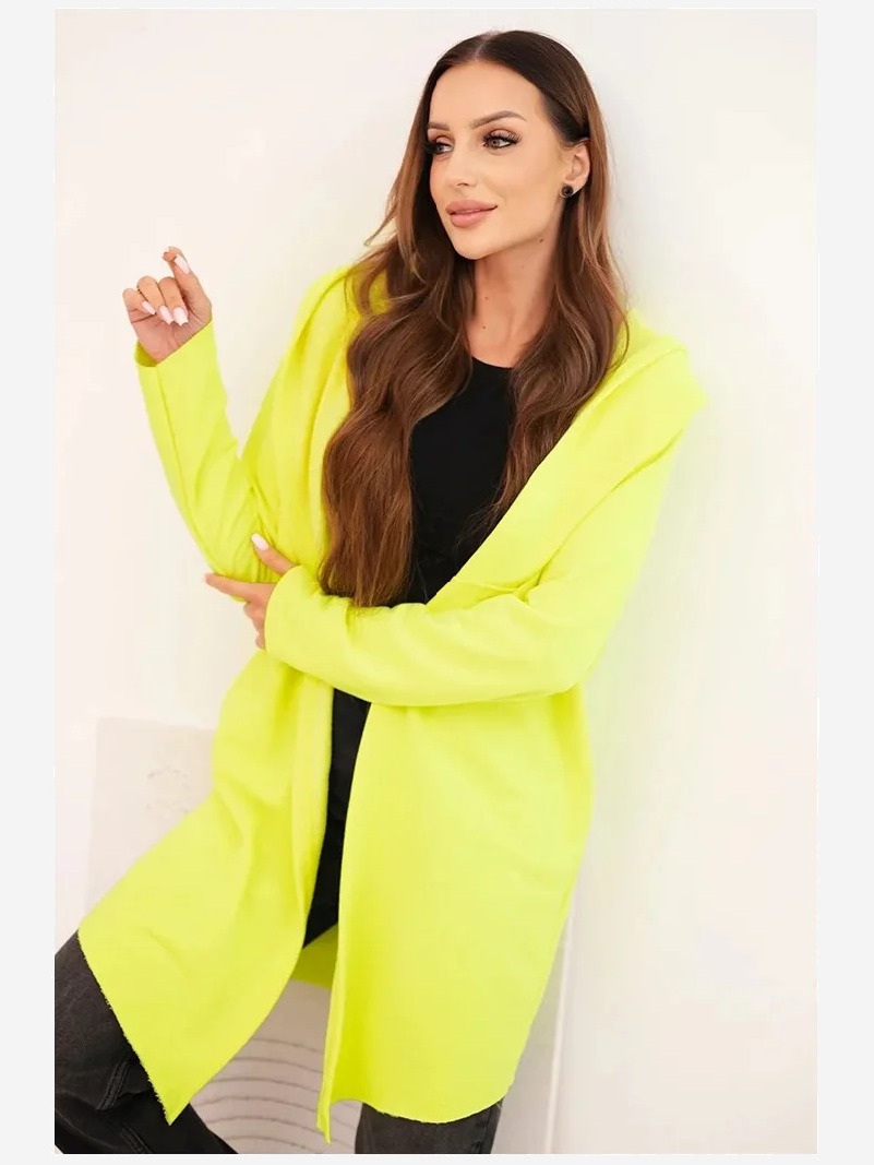 Dámska bunda z bavlny s kapucňou a predĺženým predným dielom žltý neon