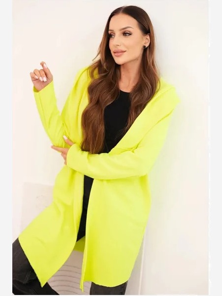 Dámska bunda z bavlny s kapucňou a predĺženým predným dielom žltý neon
