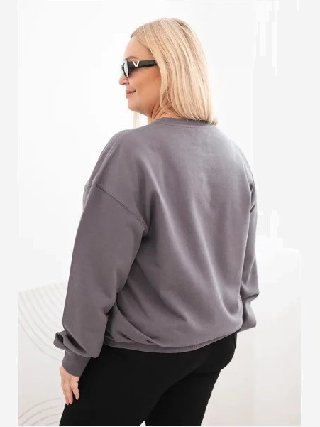 Dámska mikina s slučkami Plus Size bavlnená basic s okrúhlym výstrihom grafitová