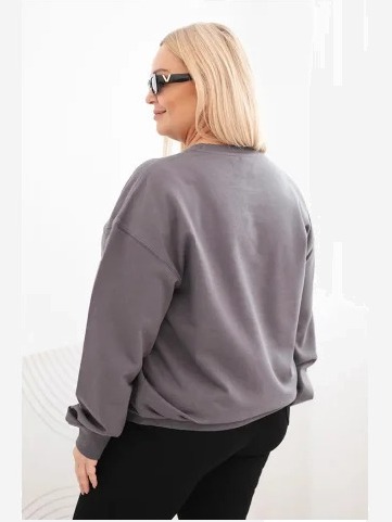 Dámska mikina s slučkami Plus Size bavlnená basic s okrúhlym výstrihom grafitová