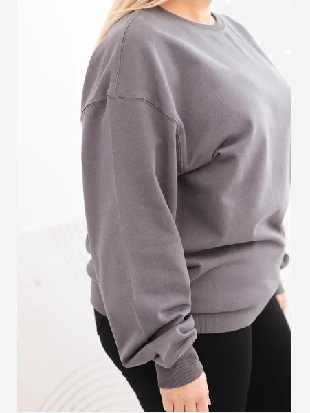 Dámska mikina s slučkami Plus Size bavlnená basic s okrúhlym výstrihom grafitová