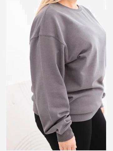 Dámska mikina s slučkami Plus Size bavlnená basic s okrúhlym výstrihom grafitová