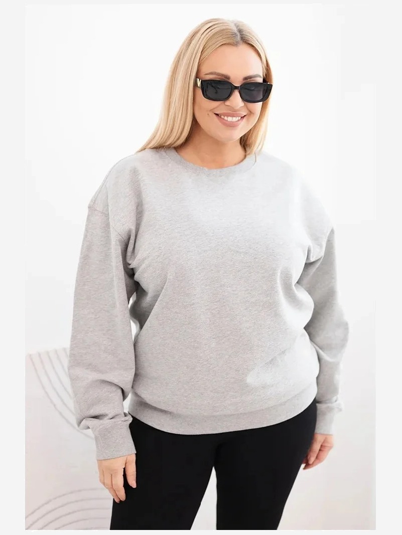 Dámska mikina s okrúhlym výstrihom Plus Size bavlnená basic šedá